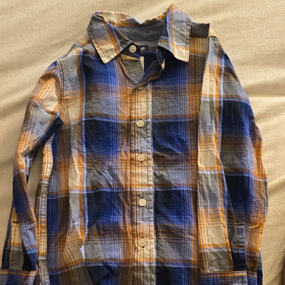 Blue and Orange Plaid Boy''s Shirt